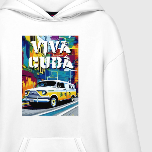 Худи SuperOversize хлопок Viva Cuba - car - retro, цвет белый - фото 3