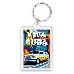 Брелок прямоугольный 35*50 Viva Cuba - car - retro