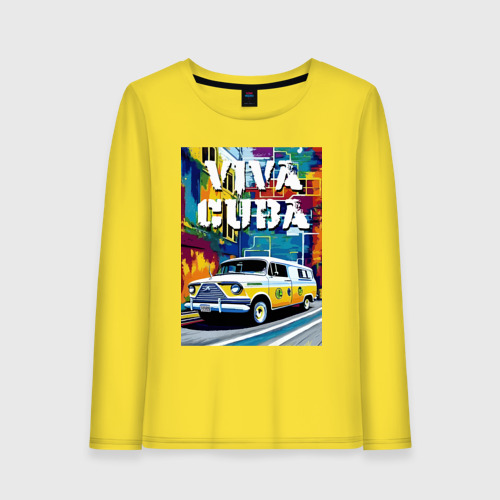 Женский лонгслив хлопок Viva Cuba - car - retro, цвет желтый