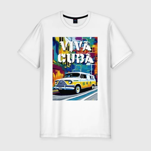 Мужская футболка хлопок Slim Viva Cuba - car - retro