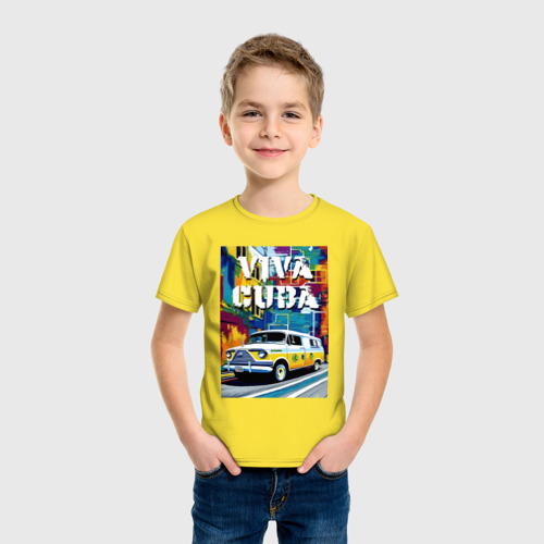 Детская футболка хлопок Viva Cuba - car - retro, цвет желтый - фото 3