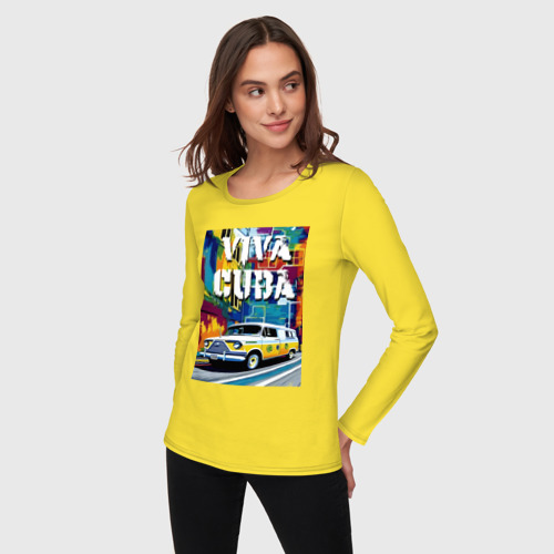 Женский лонгслив хлопок Viva Cuba - car - retro, цвет желтый - фото 3