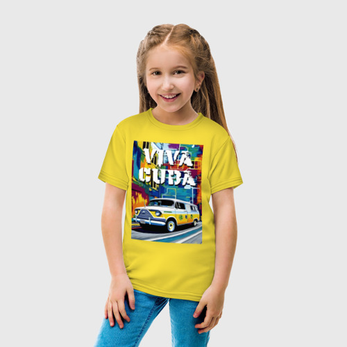 Детская футболка хлопок Viva Cuba - car - retro, цвет желтый - фото 5