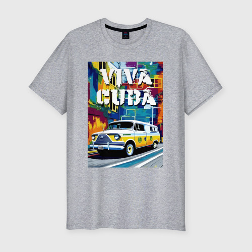 Мужская футболка хлопок Slim Viva Cuba - car - retro, цвет меланж