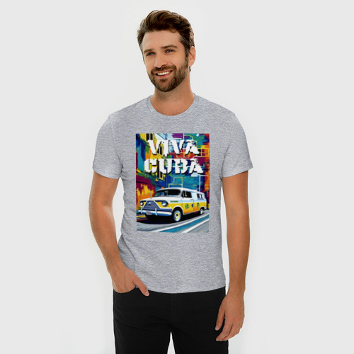 Мужская футболка хлопок Slim Viva Cuba - car - retro, цвет меланж - фото 3