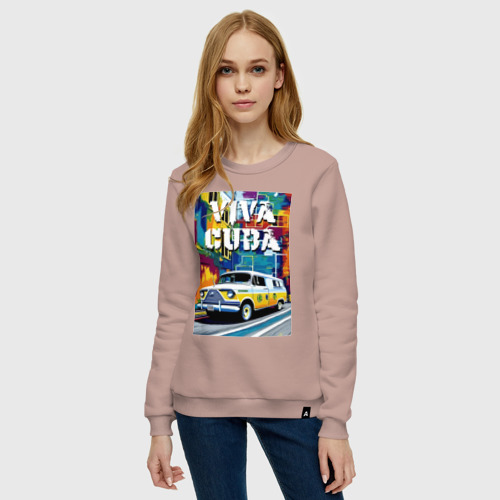 Женский свитшот хлопок Viva Cuba - car - retro, цвет пыльно-розовый - фото 3