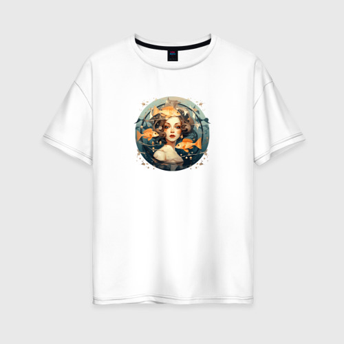 Женская футболка из хлопка оверсайз с принтом Знак зодиака Рыбы - создано нейросетью, вид спереди №1