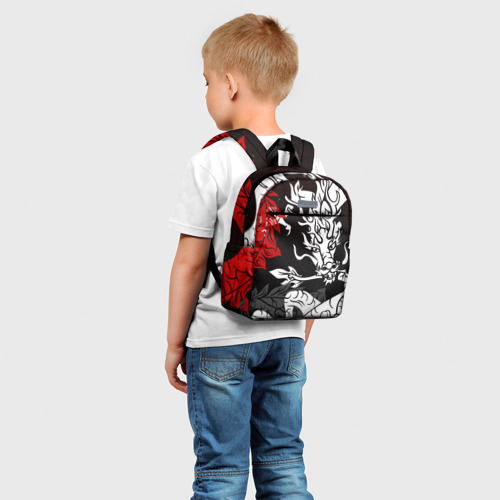 Детский рюкзак 3D с принтом Японский трехцветный дракон, фото на моделе #1