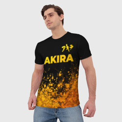 Футболка с принтом Akira - gold gradient: символ сверху для мужчины, вид на модели спереди №2. Цвет основы: белый