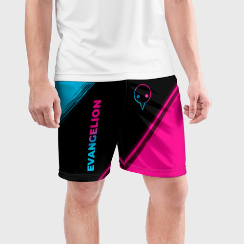 Мужские шорты спортивные Evangelion - neon gradient: надпись, символ, цвет 3D печать - фото 3