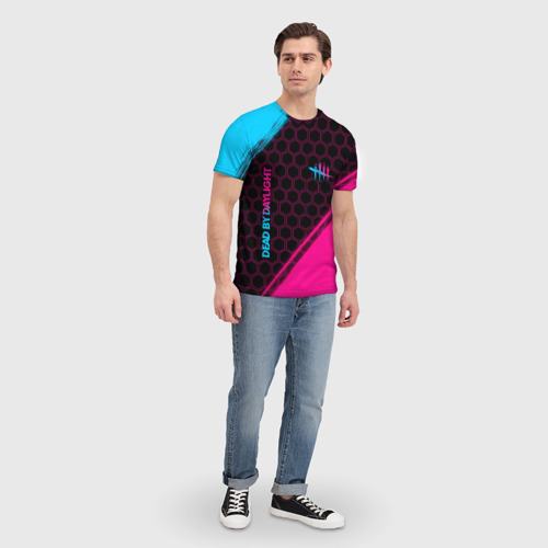 Мужская футболка 3D Dead by Daylight - neon gradient: надпись, символ, цвет 3D печать - фото 5