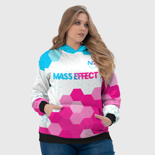 Женская толстовка 3D с принтом Mass Effect neon gradient style: символ сверху, фото #4