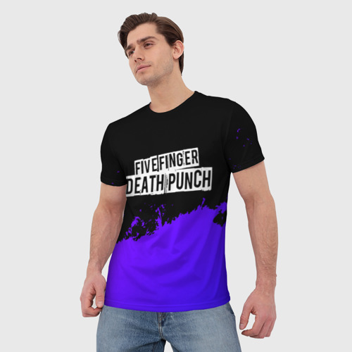 Мужская футболка 3D Five Finger Death Punch purple grunge, цвет 3D печать - фото 3
