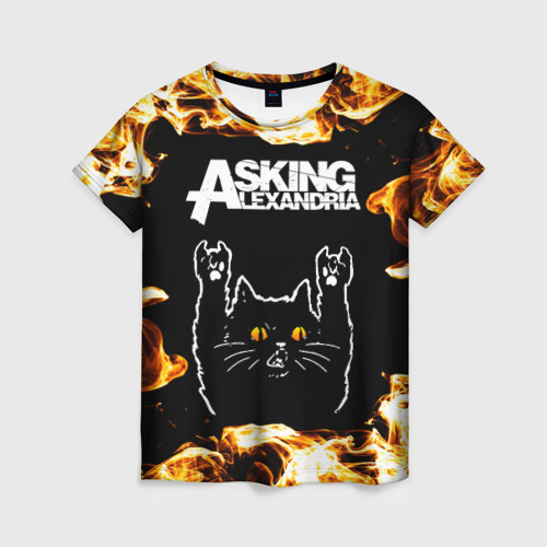 Женская футболка 3D Asking Alexandria рок кот и огонь, цвет 3D печать
