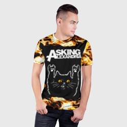 Мужская футболка 3D Slim Asking Alexandria рок кот и огонь - фото 2