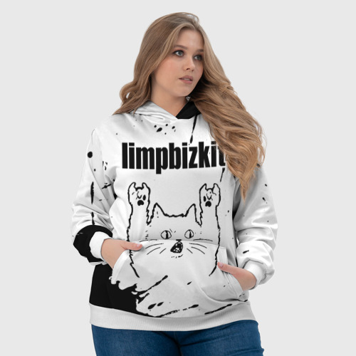 Женская толстовка 3D Limp Bizkit рок кот на светлом фоне, цвет 3D печать - фото 6