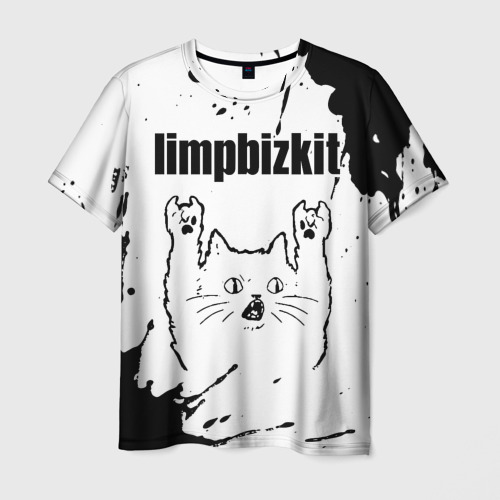 Мужская футболка с принтом Limp Bizkit рок кот на светлом фоне, вид спереди №1
