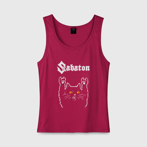 Женская майка хлопок Sabaton rock cat, цвет маджента