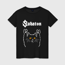 Женская футболка хлопок Sabaton rock cat