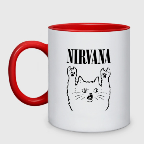 Кружка двухцветная Nirvana - rock cat, цвет белый + красный