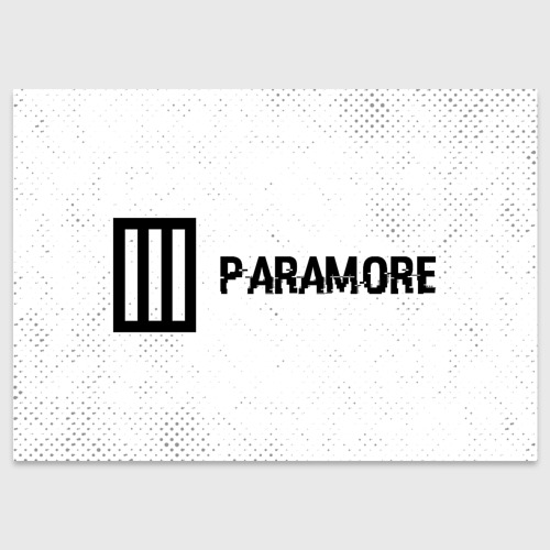 Поздравительная открытка Paramore glitch на светлом фоне: надпись и символ, цвет белый