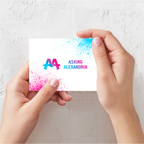 Поздравительная открытка Asking Alexandria neon gradient style: надпись и символ, цвет белый - фото 3