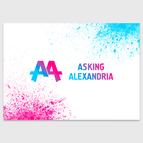 Поздравительная открытка Asking Alexandria neon gradient style: надпись и символ, цвет белый