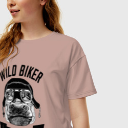 Женская футболка хлопок Oversize Бегемот дикий байкер - фото 2