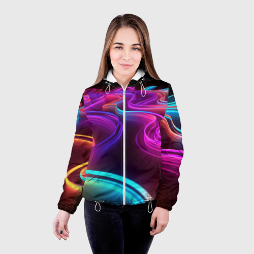 Женская куртка 3D Неоновые волны, цвет белый - фото 3