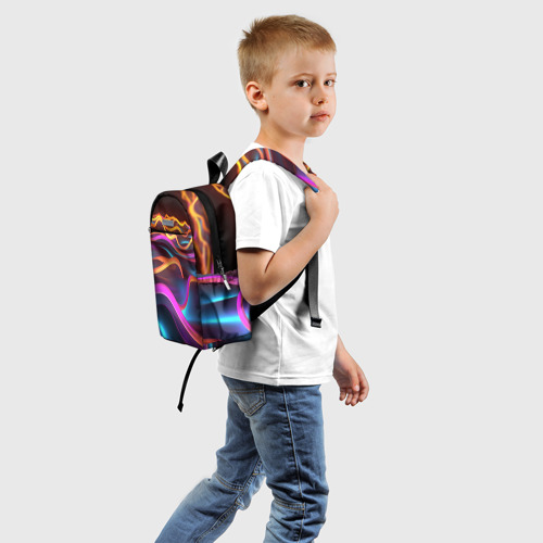 Детский рюкзак 3D с принтом Неоновые фиолетовые волны, вид сзади #1