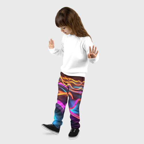Детские брюки 3D с принтом Неоновые фиолетовые волны, фото на моделе #1