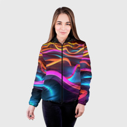 Женская куртка 3D Неоновые фиолетовые волны - фото 2