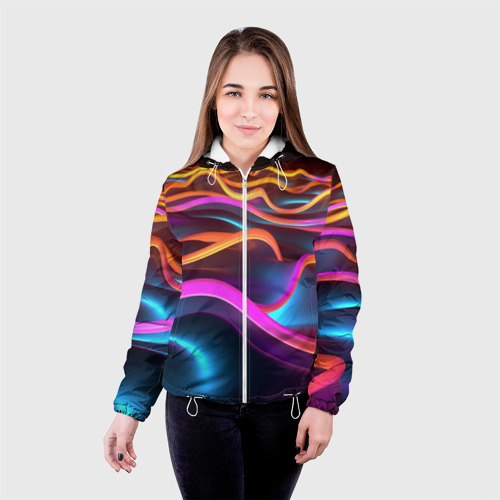 Женская куртка 3D с принтом Неоновые фиолетовые волны, фото на моделе #1
