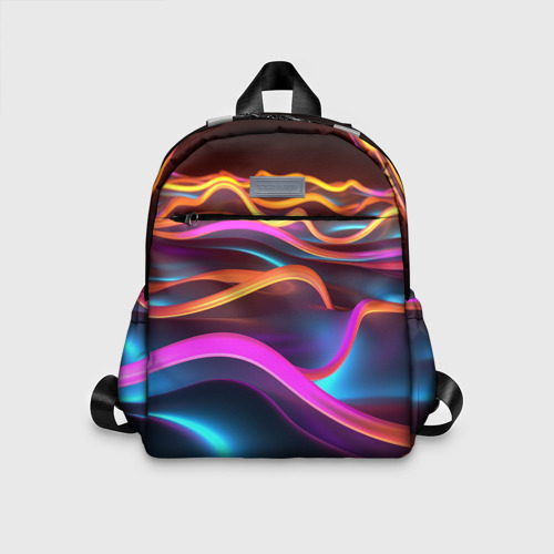 Детский рюкзак 3D с принтом Неоновые фиолетовые волны, вид спереди #2