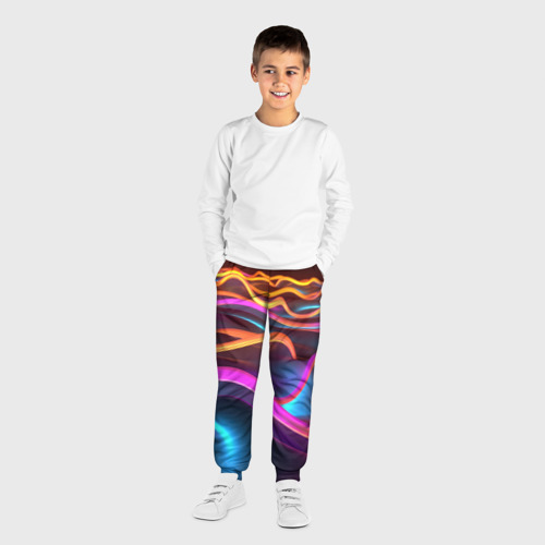 Детские брюки 3D с принтом Неоновые фиолетовые волны, вид сбоку #3