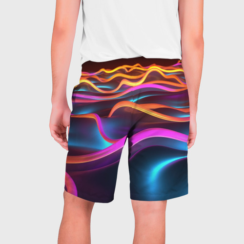 Мужские шорты 3D с принтом Неоновые фиолетовые волны, вид сзади #1