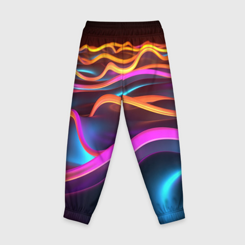 Детские брюки 3D с принтом Неоновые фиолетовые волны, вид сзади #1
