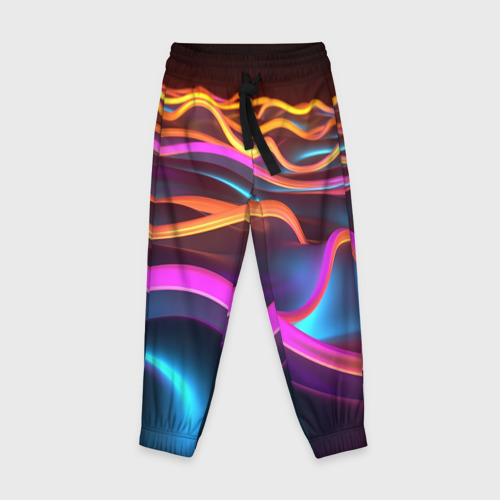 Детские брюки 3D с принтом Неоновые фиолетовые волны, вид спереди #2