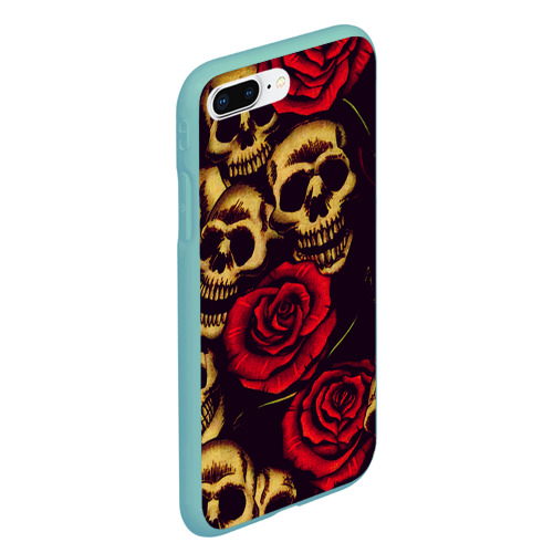 Чехол для iPhone 7Plus/8 Plus матовый Цветущие черепа с розой, цвет мятный - фото 3