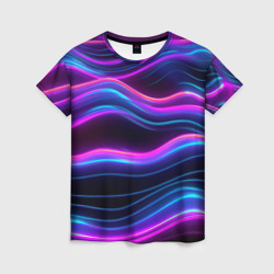 Женская футболка 3D Фиолетовые неоновые волны