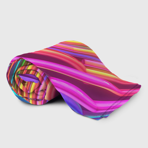 Плед 3D с принтом Неоновые радужные волны, фото на моделе #1