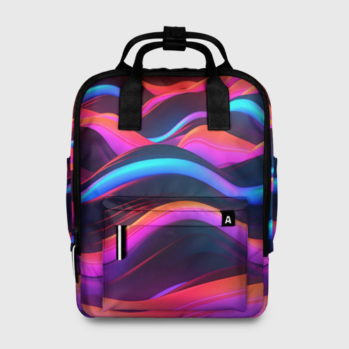 Женский рюкзак 3D с принтом Неоновые  фиолетовые волны, вид спереди #2
