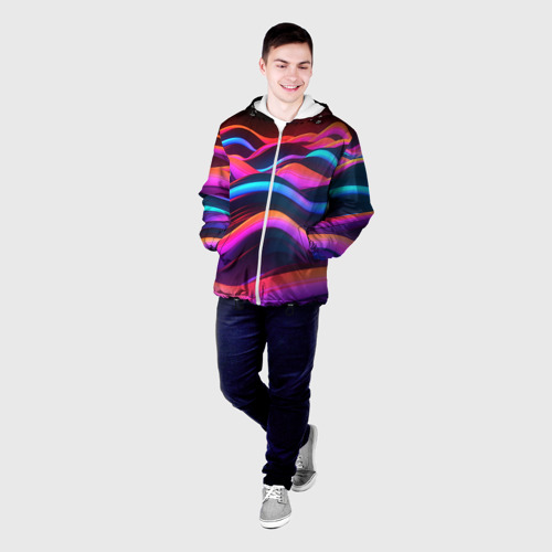 Мужская куртка 3D с принтом Неоновые  фиолетовые волны, фото на моделе #1