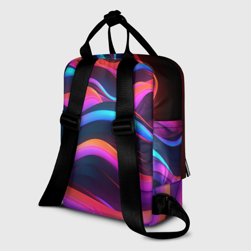 Женский рюкзак 3D с принтом Неоновые  фиолетовые волны, вид сзади #1