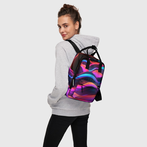 Женский рюкзак 3D с принтом Неоновые  фиолетовые волны, вид сбоку #3