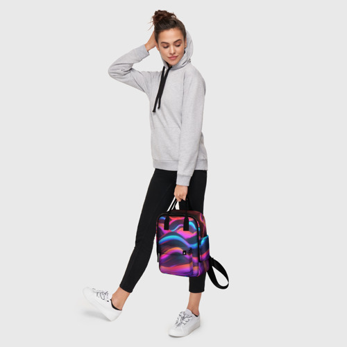 Женский рюкзак 3D с принтом Неоновые  фиолетовые волны, фото #4