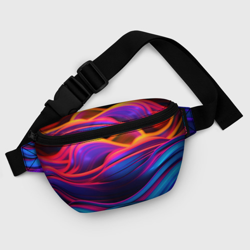 Поясная сумка 3D с принтом Яркие неоновые волны, фото #5