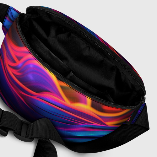 Поясная сумка 3D с принтом Яркие неоновые волны, фото #6