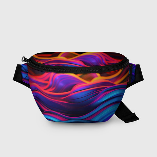Поясная сумка 3D с принтом Яркие неоновые волны, вид спереди #2