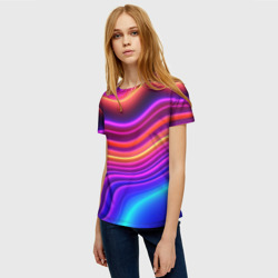 Женская футболка 3D Яркие неоновые волны - фото 2